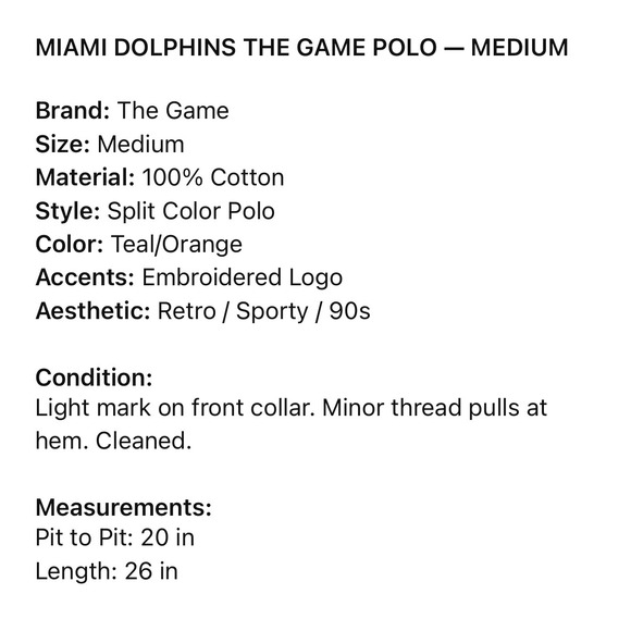Vintage 90s The Game Miami Dolphins Split Polo Medium NFL Logo Shirt Teal Orange - Picture 3 of 15
